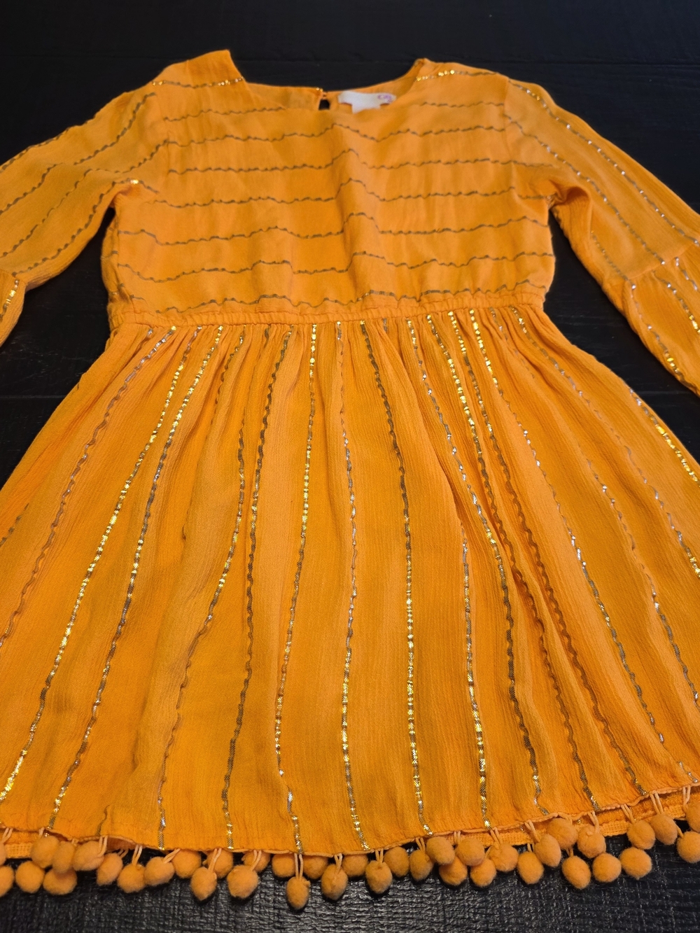GB girls Orange Pom-Trim Sequin Stripe Dress
